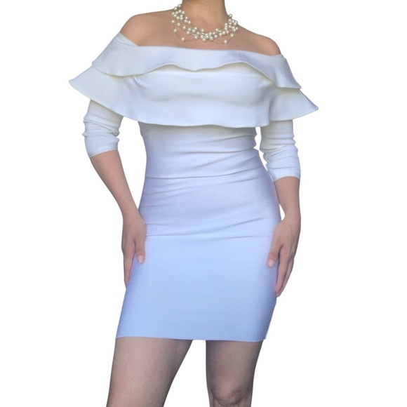 Wow Couture White Off-Shoulder Bodycon Dress Small - Picture 3 of 9